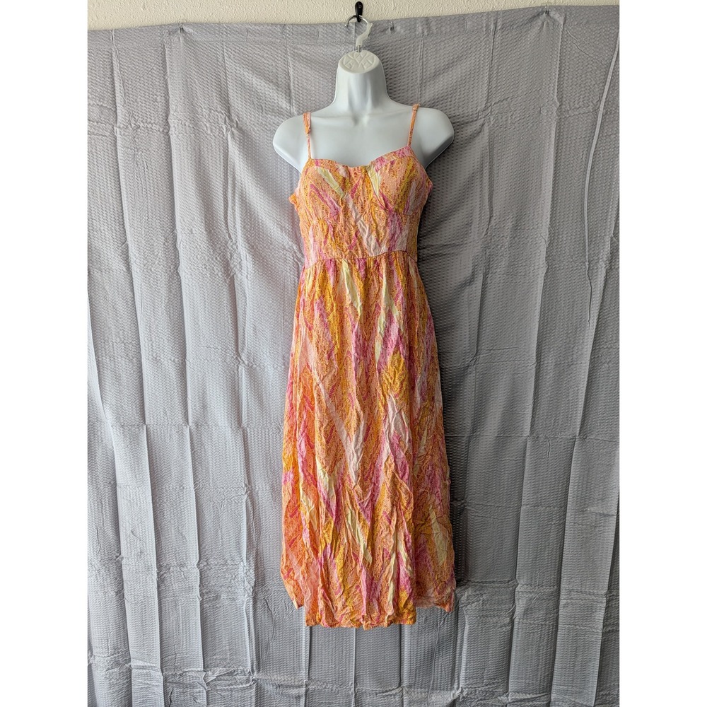 Jolie & Joy Pink Orange Yellow Chevron Slit Midi Dress Womens Large